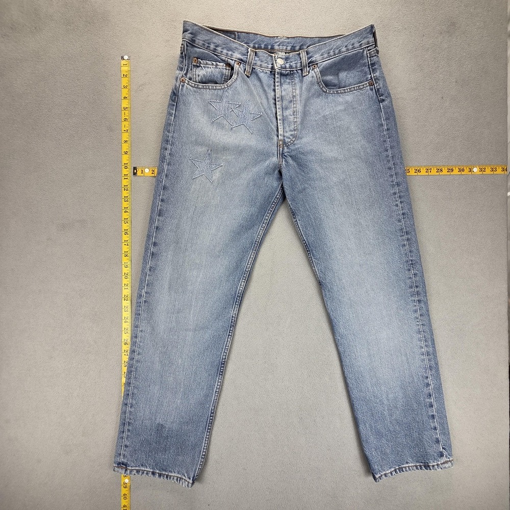 VTG Levis 501 Jeans Mens Blue Made In USA Star Embroidered Button Fly Fits 32x28